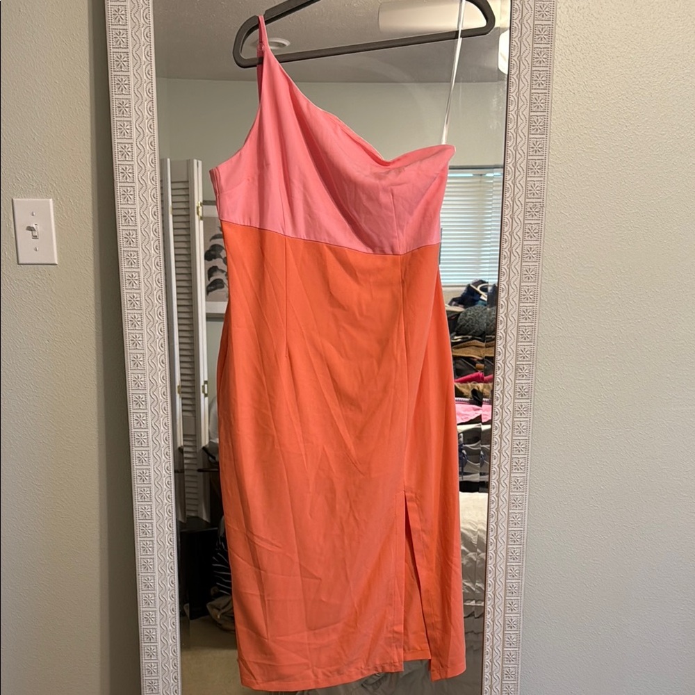 Petal & Pup Pink and Orange One Shoulder Dress